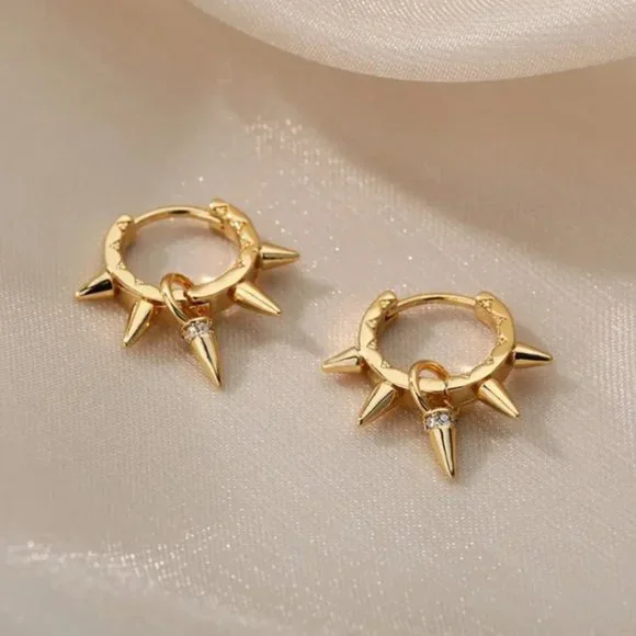 14K Gold Spiked Womens Small Hoop 1ct Diamond Earrings Punk Goth Rock Jewelry 14 - Picture 7 of 7